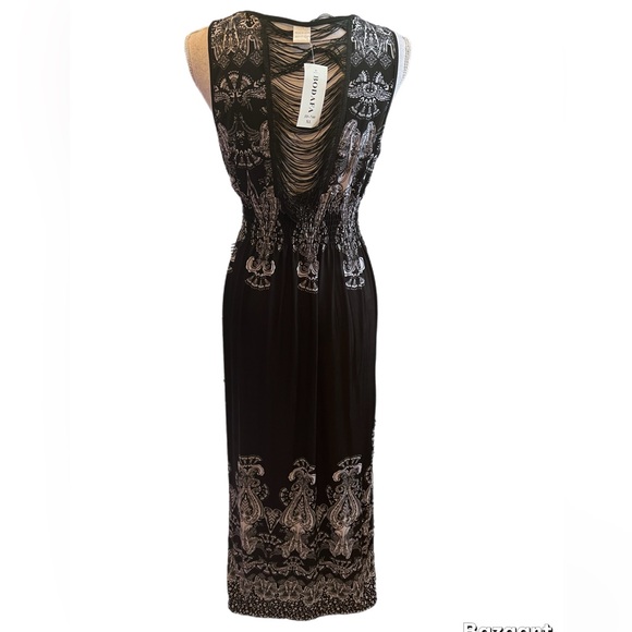 Bodafa boho NWT Black/white silk polyester maxidress, size XL Decorative Back - Picture 3 of 5
